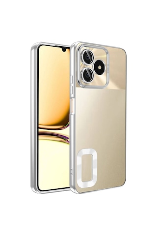Realme Note 50 Kılıf Kamera Korumalı Logo Gösteren Zore Omega Kapak Gümüş