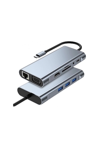 5236 Type C To Hdmi Vga Usb 3.0 Sd Tf Kart Rj45 Çoklayıcı Hub