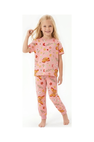 Modanino Kız Çocuk %100 Pamuk Ve Baskılı Pijama Takımı 3-8 Yaş 12720ıs Somon