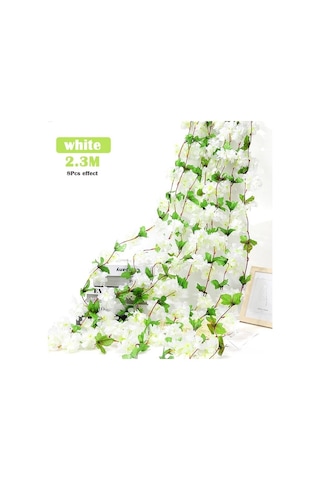 Yapay Çiçek Bahar Dalı Sarmaşık Japon Kiraz Çiçekli 230 Cm 18 Çiçekli 1.kalite Dolanabilen Model - Beyaz
