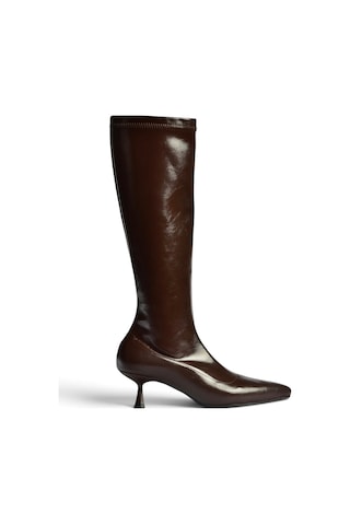 Fox Shoes Z282810460 Kahverengi Rustik Sivri Burun Kitten Topuk Streç Çizme