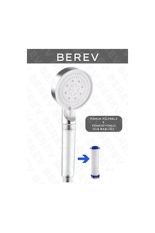 Berev Filtreli 5 Fonksiyonlu Krom Yüksek Basınçlı Ayarlanabilir Duş Başlığı 3 Adet Duş Başlığı Filtresi Krom