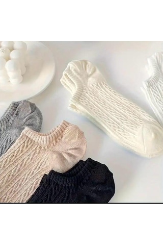 Kabartma Desenli Kadın Sneakers Çorap 5'çift ASORTİ