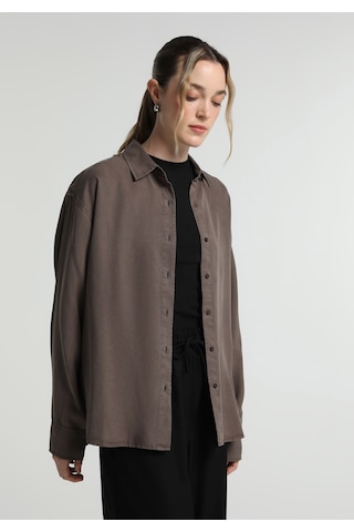 Colin's Colins Boyfriend Fit Shirt Neck Düz Kadın Kahverengi Uzun Kol Gömlek Cl1082412 Q1.v2 Brw