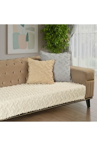 Ponela Bohem Ponponlu Koltuk Örtüsü 90x200 Cm Sadece Oturma Alanı 1 Adet - Krem Diğer