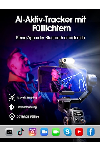 İsteady M6 Kit 3 Eksenli Stabilizatörü, Manyetik Aı İzleyicili Gimbal Akıllı Telefon, Ayarlanabilir Cct/rgb Dolum Işığı, 0,91 İnç Oled Ekran, Maks. Taşıma Kapasitesi 400 G, Volgging Sku: Smg869001011