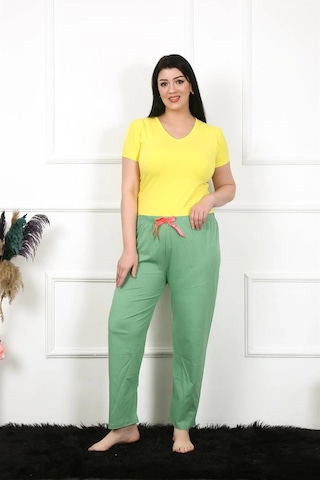 Lenaca Kadın Pamuklu Büyük Beden Alt Pijama Yeşil Yeşil