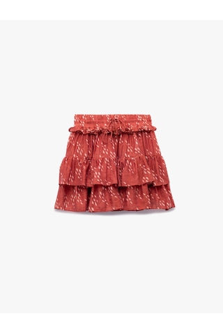 Koton Koton X Melis Ağazat - Desenli Beli Lastikli Bağlamalı Katmanlı Fırfırlı Mini Etek Pembe Desenli 5sak70202ew Pembe Desenli