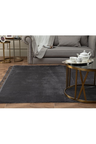 Madame Coco Carol Saçaklı Halı - Antrasit - 80x300 Cm 8684427051559 Gri 80 X 300 Antrasit