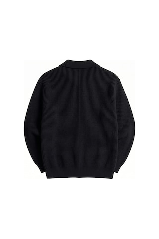 Genıus Store Erkek Hırka Oversize Kalıp Düğmeli Polo Yaka Triko Kazak Çekme/uzama Yapmaz Erkek-hırka Siyah
