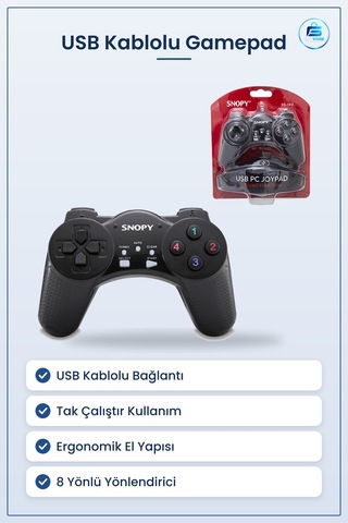 Gamepad Joystick Usb Kablolu Siyah Kumanda Pc Uyumlu Ergonomik Ta
