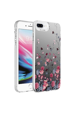 Apple Uyumlu iPhone 8 Plus Kılıf Desenli Zore Silver Sert Kapak Çiçek