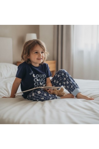 Bonbon Çocuk Cloud Baskılı Lacivert Renk 2'li Takım Cb1043