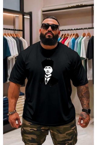 Atatürk Baskılı Oversize Unisex Tişört SIYAH