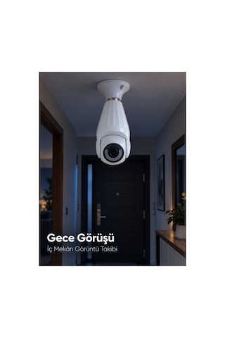 Lamba Duyuna Takılan Wifi Bağlantılı Gece Görüşlü Ip Güvenlik Kamerası Beyaz