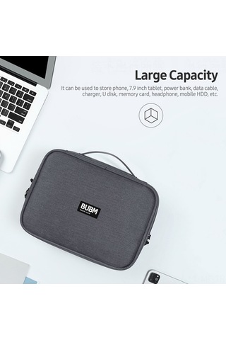 Didadodo Bubm Multifunction Çok Amaçlı Büyük Kapasiteli Çift Katmanlı Dijital Aksesuar Çantası - Kablolar Ve Power Bank İçin Gri Gri