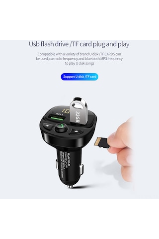 Tenfowee Hızlı Şarjlı Araç Bluetooth Mp3 Çalar - Çift Usb 3.4a Çıkışlı, Tf Kart Ve Usb Desteği