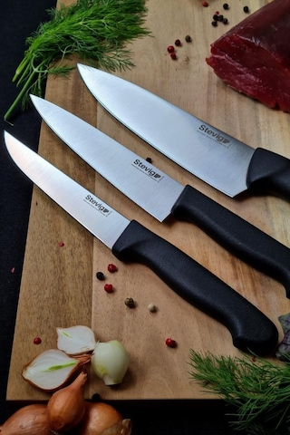 Stevig Cut 4 Chef's Kitchen Şef Ve Sebze Bıçak Seti 17,5 Cm 15 Cm Ve 12,5 Cm St-400.001 - St-400.002 - St-400.003 Siyah