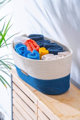 Home Beyond Oval Hasır Organizer - 33 Cm Beyaz/lacivert