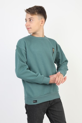 Bisiklet Yaka Cep Fermuar Detaylı Erkek Çocuk Sweatshirt-90856 Yeşil