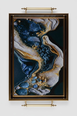 Mermer Desenli 40x28cm Metal Kulplu Lüks Sunum Ve Servis Tepsisi