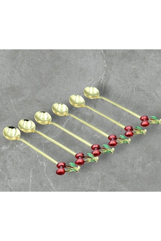 Store 6 Adet Kirazlı Kaşık Kirazlı Çay Kahve Kaşığı Kokteyl Karıştırıcı Tatlı Kaşığı Çok Renkli