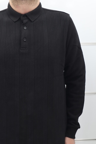Santa Dmctekstil Erkek Desenli Spor Kesim Normal Kalıp Polo Yaka Selanik Kumaşlı Kışlık Kazak Siyah