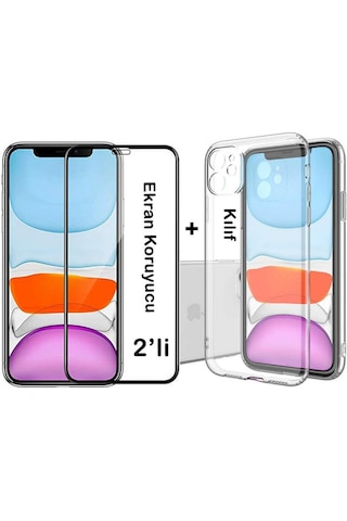 İphone 11 Ekran Koruyucu Kırılmaz Cam Ve Şeffaf Kılıf Takım