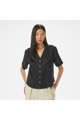 Nautica Kadın Siyah Regular Fit Keten Gömlek Düz 55w052t Siyah
