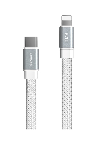 Lenyes Lc538 Type-c To Lightning 48d Aramid Fiber Örgü Tasarımlı Data Pd Şarj Kablosu 27w 1m Beyaz
