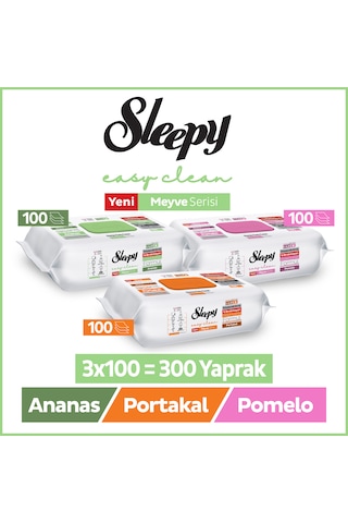 Sleepy Meyve Serisi Yüzey Temizlik Havlusu Mendili Portakal+ananas+pomelo 3x100 300 Yaprak Beyaz