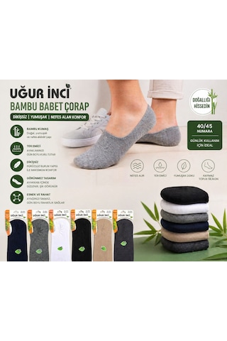Uğur İnci Erkek Bambu Babet Çorap Dikişsiz Yumuşak 6'lı Paket Siyah