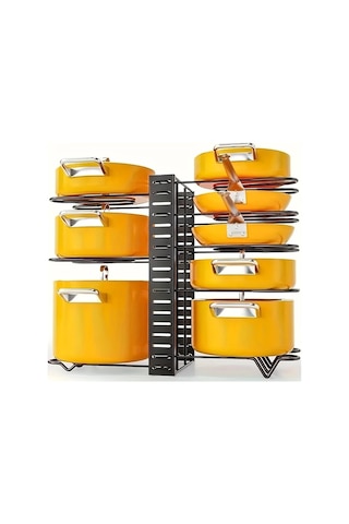 Honeybeeshop Siyah- Çok Yönlü Mutfak Düzenleyici Kapaklı Ayarlanabilir Tencere Tava Rafı Ev Restoran Kullanım Demir Depolama Rafı Siyah-