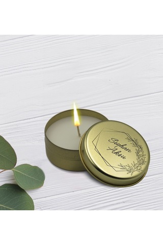 Bk Gift Kişiye Özel İsimli Gold Metal Kutuda Kokulu Mum-8, Ev Hediyesi, Arkadaşa Hediye, Kokulu Mum