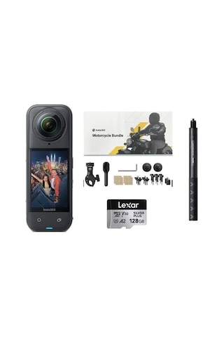 Insta360 X5 Aksiyon Kamerası - Motosiklet Kiti Batarya Ve Gold Kart Siyah