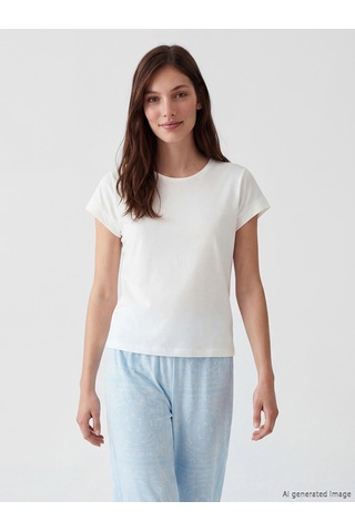 Lcw Dream Mavi Bisiklet Yaka Desenli Kadın Kaprili Pijama Takımı