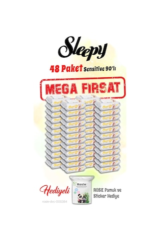 Sleepy 90'lı Sensitive Islak Bebek Havlusu Mega 48 Paket Ve Rosie Hediye Tekli