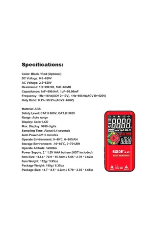 Besthome1 Bsı De S10 Akıllı Multimetre - Ncv, Otomatik Menzil, Geniş Ölçüm Aralığı, Yüksek Hassasiyet, Büyük Ekran, Akıllı Yöne