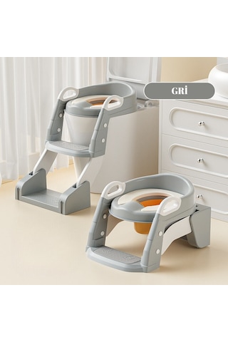 Çocuk Tuvalet Eğitimi Katlanır Klozet Adaptörü ve Lazımlık Gri