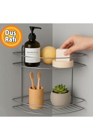 İki Katlı Krom Banyo Duş Köşe Rafı Paslanmaz Metal Şampuanlık Duvar Montajlı Düzenleyici Raf Seti Diğer