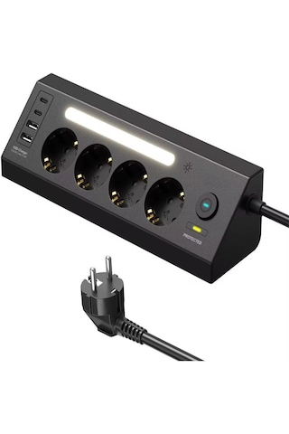 Led Işıklı 4 Lü Priz 2 Usb 2 Type-c Girişli Akım Korumalı Anahtarlı Masaüstü Priz 1 - 3 M