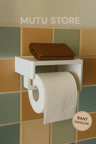 Yapışkanlı Tuvalet Kağıdı Askısı Banyo Tuvalet Kağıtlığı Aparatı Peçetelik Organizer Plastik Beyaz