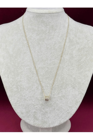 14 K Renginde Çift Sıra Taşlı Daire Şekilli Minimal Gold Kolye Gold