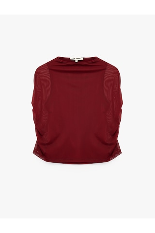 Koton Slim Fit Dik Yaka Kolsuz Tül Detaylı Bluz Bordo 7wal30017ık
