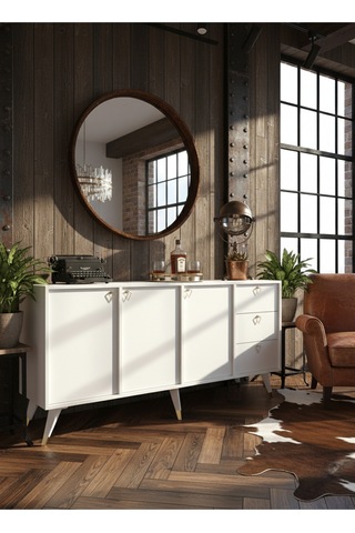 Resital Konsol - Gk2001-1 - Gold Modern 180 Cm Çekmeceli Ve Kapaklı Salon Konsolu - Çok Amaçlı Büfe Beyaz