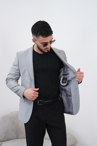 Dupont Classics Dupont Slim Fit Mono Yaka 6 Drop Çift Yırtmaç Keten Erkek Blazer Ceket - Nefes Alabilir Hafif Ceket Açık Gri