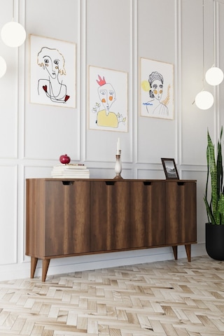 Elegant 4 Kapaklı Dekoratif Konsol Barok Ceviz