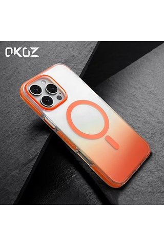 Apple Uyumlu iPhone 15 Grace Renk Geçişli Magsafe Koruyucu Kılıf Turuncu