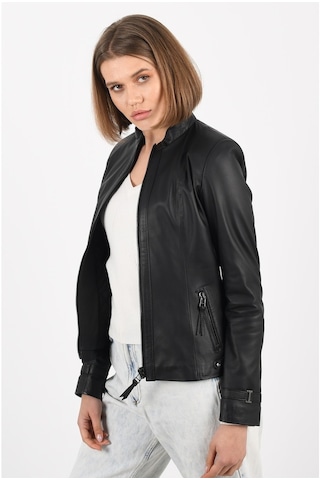 Kıbyra Siyah Hakiki Deri Ceket Kadın-Siyah
