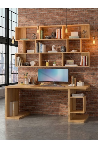 Karnaval Çalışma Masası M35005-6 Raflı Ders Çalışma Masası Bilgisayar Masası Çam 180x75cm Atlantik Çam